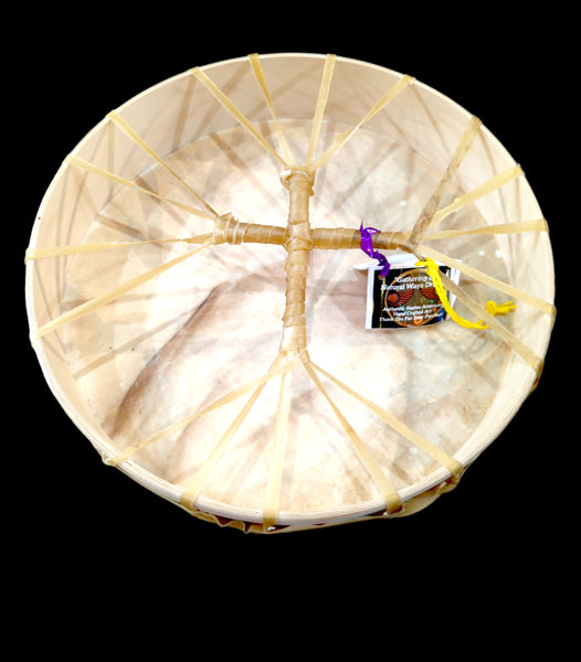 Native deer hide drum, Painted 14" - Dene style